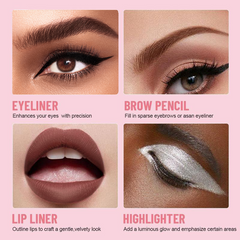 4-in-1 multi-functional lip liner, eyeliner and eyebrow pencil 4-color set